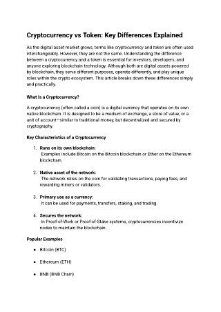 Cryptocurrency vs Token_ Key Differences Explained