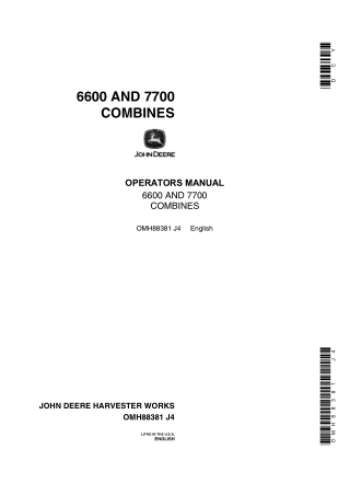 John Deere 6600 Combines Operator’s Manual Instant Download (Publication No.OMH88381)