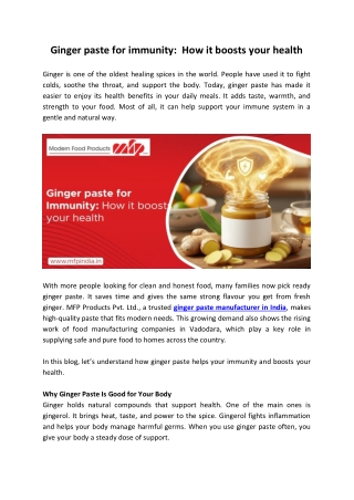 Ginger paste for immunity:  How it boosts your health