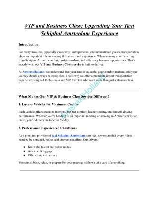 Upgrading Your Taxi Schiphol Amsterdam Experience