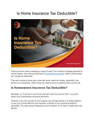 Is Home Insurance Tax Deductible_