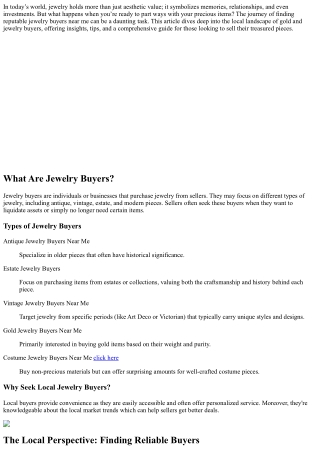 Exploring Gold and Jewelry Buyers Near Me: A Local Perspective