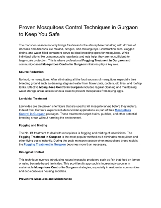 Proven Mosquitoes Control Techniques in Gurgaon to Keep You Safe