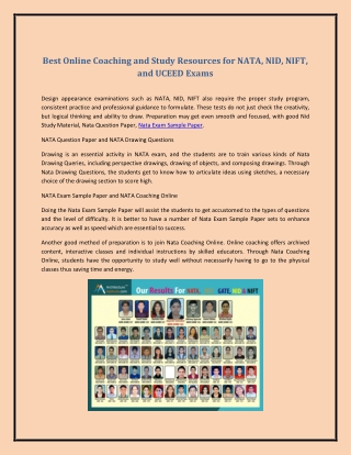 Best Online Coaching and Study Resources for NATA, NID, NIFT, and UCEED Exams