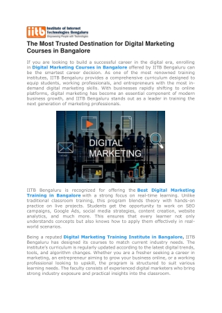 The Most Trusted Destination for Digital Marketing Courses in Bangalore
