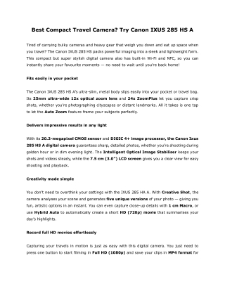 Best Compact Travel Camera Try Canon IXUS 285 HS A