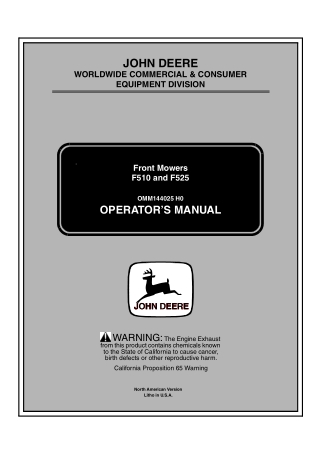 John Deere F510 Front Mowers Operator’s Manual Instant Download (PIN.120001-) (Publication No.OMM144025)