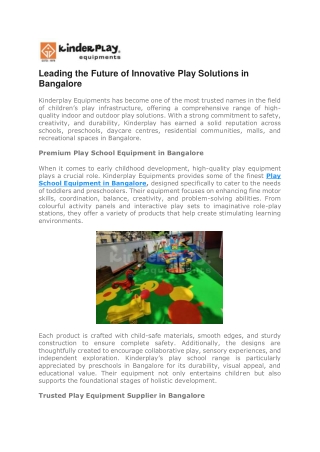 Leading the Future of Innovative Play Solutions in Bangalore