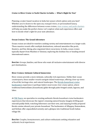 Cruise vs River Cruise vs Yacht Charter in India — What's Right for You