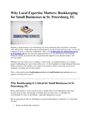 Why Local Expertise Matters: Bookkeeping  for Small Businesses in St. Petersburg