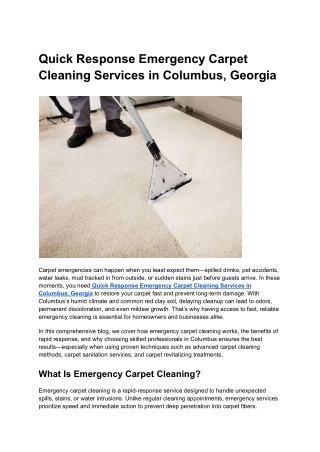 Quick Response Emergency Carpet Cleaning Services in Columbus, Georgia