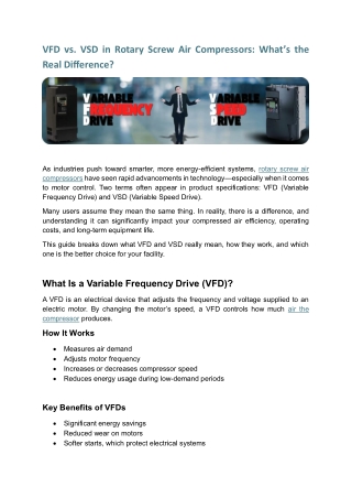 VFD vs. VSD in Rotary Screw Air Compressors: What’s the Real Difference?