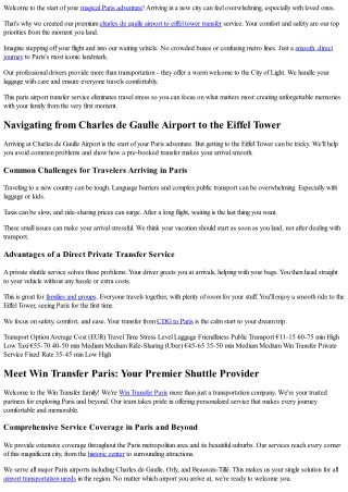 Seamless Paris Transfers: Charles de Gaulle to Eiffel Tower with Win Transfer