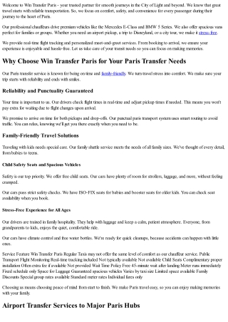 Efficient Paris Transfer Services for Seamless Transit