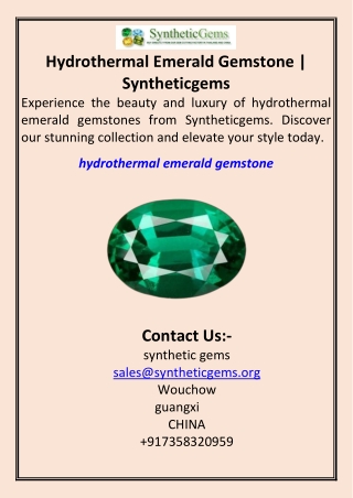 Hydrothermal Emerald Gemstone  Syntheticgems