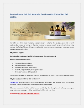 Say Goodbye to Hair Fall Naturally: Best Essential Oils for Hair Fall Control