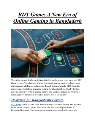 BDT Game A New Era of Online Gaming in Bangladesh