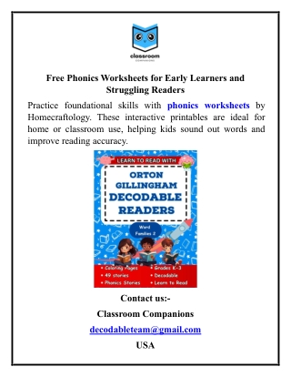 Free Phonics Worksheets for Early Learners and Struggling Readers