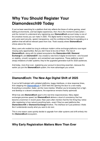 Why You Should Register Your Diamondexch99 Today