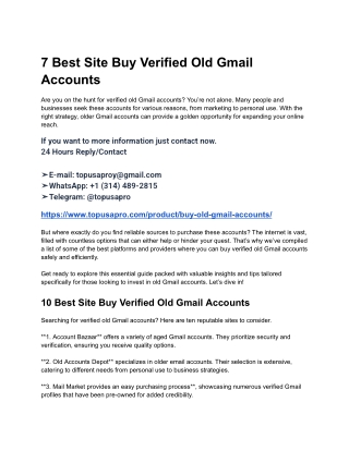 7 Best Site Buy Verified Old Gmail Accounts