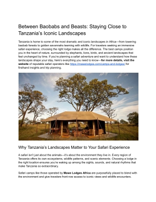 Between Baobabs and Beasts: Staying Close to Tanzania’s Iconic Landscapes