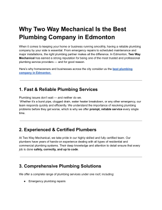Why Two Way Mechanical Is the Best Plumbing Company in Edmonton