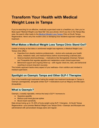 Transform Your Health with Medical Weight Loss in Tampa