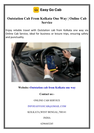 Outstation Cab From Kolkata One Way  Online Cab Service