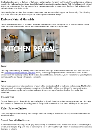 How to Blend Tradition with Modernity In your coQuitLam kitchen remodel?