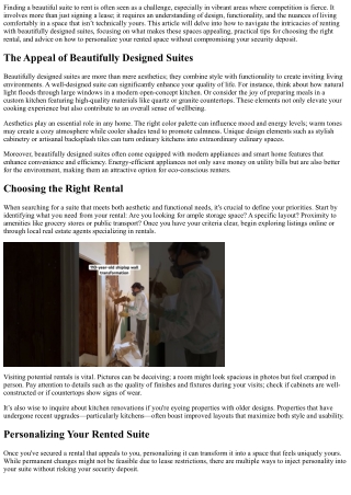 Navigating the Intricacies Of Renting With Beautifully Designed Suites!