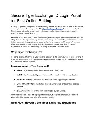 Secure Tiger Exchange ID Login Portal for Fast Online Betting