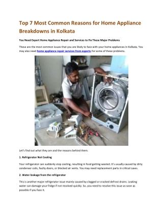Top 7 Most Common Reasons for Home Appliance Breakdowns in Kolkata