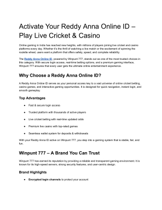 Activate Your Reddy Anna Online ID – Play Live Cricket & Casino