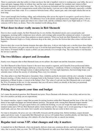 Private Taxi Beit Shemesh: Door-to-Door Convenience