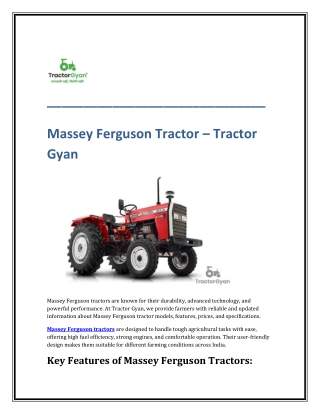 Massey Ferguson Tractor – Tractor Gyan