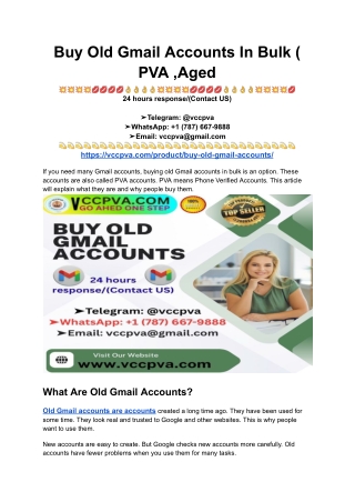 Buy Old Gmail Accounts In Bulk ( PVA ,Aged
