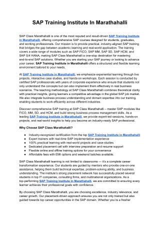 SAP Training Institute In Marathahalli