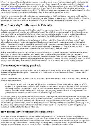 Same Day Windshield Replacement in Columbia: Morning to Evening Slots