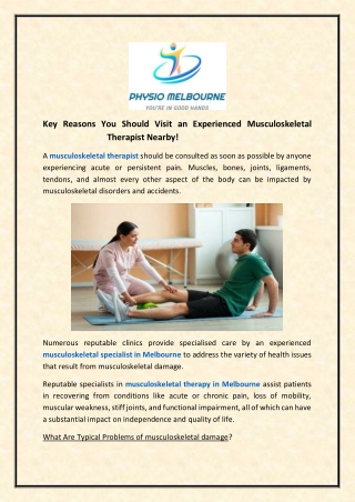 Key Reasons You Should Visit an Experienced Musculoskeletal Therapist Nearby!