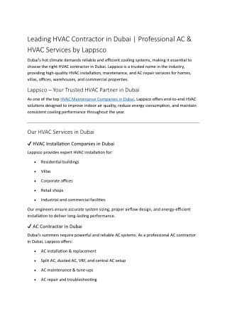 Leading HVAC Contractor in Dubai