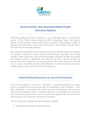 Success Stories How Ayurveda Helped People Overcome Epilepsy