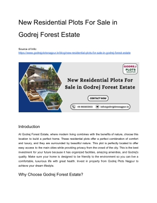 New Residential Plots For Sale in Godrej Forest Estate