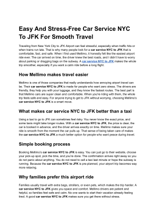 Easy And Stress-Free Car Service NYC To JFK For Smooth Travel