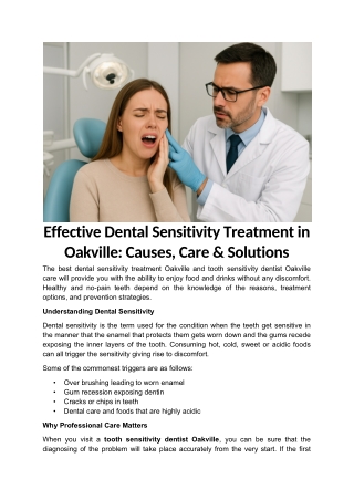 Effective Dental Sensitivity Treatment in Oakville- Causes, Care and Solutions