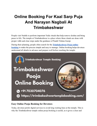 Online Booking For Kaal Sarp Puja And Narayan Nagbali At Trimbakeshwar