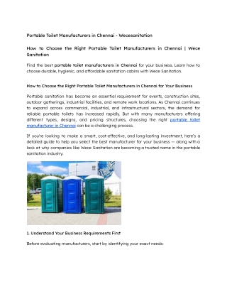 Portable Toilet Manufacturers in Chennai - Wecesanitation