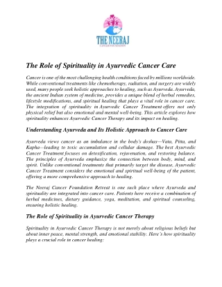 The Role of Spirituality in Ayurvedic Cancer Care