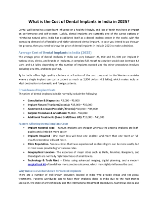 What is the Cost of Dental Implants in India in 2025