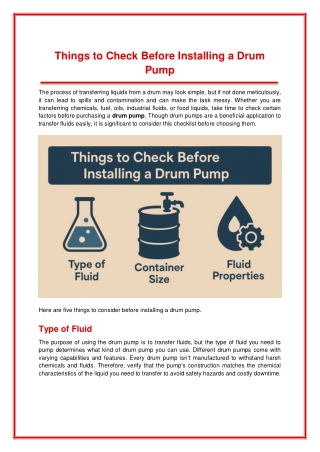 Things to Check Before Installing a Drum Pump