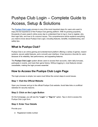 Pushpa Club Login – Complete Guide to Access, Setup & Solutions